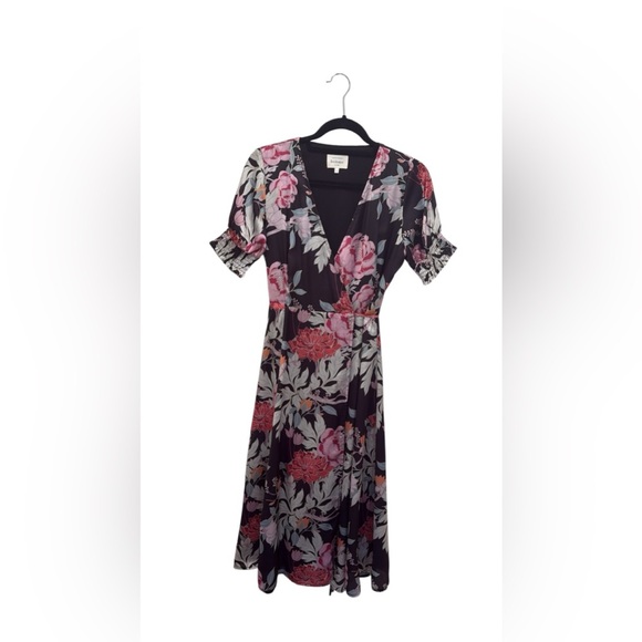 Bohme Black and Pink Floral Wrap dress - Picture 1 of 6